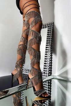 Thigh High Sandals, High Sandals, Summer Boots, Thigh Boots, Fringe Sandals, Azalea Wang, Stiletto Sandals, Lace Up Sandals