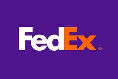 the fedex logo is shown on a purple and orange background with an orange stripe