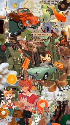 a collage of many different things including cats, dogs and other animals in various colors