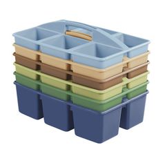 four plastic containers stacked on top of each other