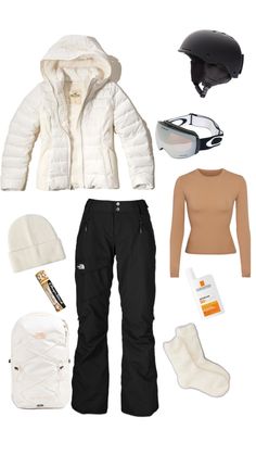 the contents of a snowboarder's outfit are shown