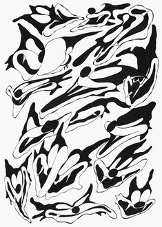 an abstract black and white painting on paper