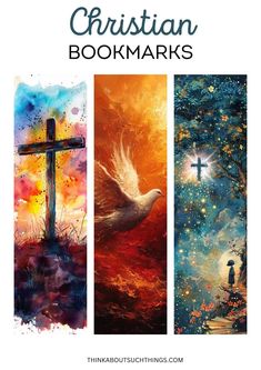 three different paintings with the words, christian bookmarks