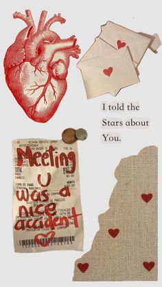 an image of paper hearts and other things to make it look like they are in love