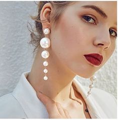 Pearl Design White Earrings for Women Shopping Gifts, Long Pearl Earrings, Female Jewelry, Metal Drop, Wedding Earrings Drop, Wedding Pendant, نظارات شمسية, Long Tassel Earrings, Friends Party