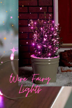 pink fairy lights on small potted tree Outdoor Tree Decorations, Wire Fairy