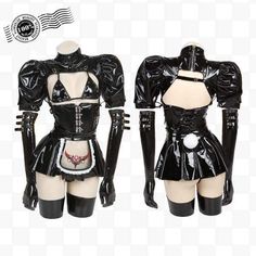 [Reservation] Gothic Maid Bunny Girl Patent Leather Lingerie Set SP154 - SpreePicky FreeShipping Leather Costume, Bishop Sleeve Dress, Y2k Aesthetic Fashion, Egirl Clothes, Dress With Corset, Maid Cosplay, Maid Outfit, Leather Lingerie