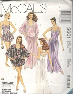 McCalls 5661 Misses Nightgown Negligee Teddy Cocoon Jacket Nightgown Pajamas, Robe Nightgown, Cocoon Jackets, Nightgown Pattern, Lingerie Nightgown, Lingerie Patterns, Women's Sewing Pattern, Diy Clothes Design, Vogue Sewing