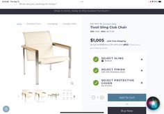 a website page with an image of a chair