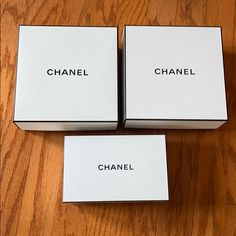 These Authentic Chanel Boxes Are Used, And Sold Empty. :-) Please See Photos For Specific Information And Measurements. Smallest Of The Three Boxes Has Some Wear On The Word Chanel Per Photos. Because They Are Used, They Are Not In Pristine Condition But Are Not Ripped Or Otherwise Damaged. Normal Wear But Not Brand New. Chanel Boxes Packaging, Chanel Box, See Photo, Chanel, Conditioner, Brand New, Silver, Color