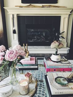 a living room filled with furniture and a fire place in front of a tv mounted above a fireplace