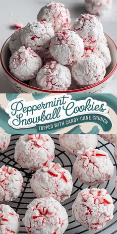 peppermint snowball cookies with candy cane crumbs