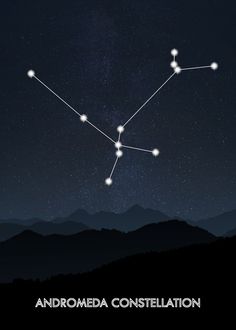 the star sign andromeda constellation is shown in the night sky above mountains with stars