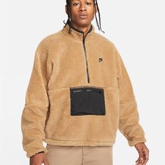 Nike Men’s Sherpa Fleece 1/2 Zip Oversized Pullover Anorak In Brown Nwt Pullover Sweaters Half Zip, Nike Club Fleece, Nike 1, Nike Zip Up, Mens Club, Anorak Jacket, Oversized Pullover, Sherpa Jacket, Nike Hoodie