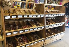 the shelves are filled with many different types of items for sale at the store,