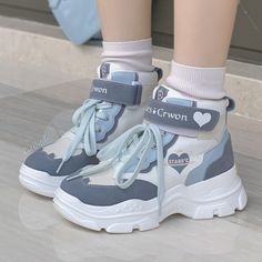 ❤High cut belt strap power sole subculture sneakers❤ Preppy Shoes, Pretty Shoes Sneakers, Cute Shoes Heels, Kawaii Shoes, Cute Sneakers, Girly Shoes, Aesthetic Shoes, Really Cute Outfits, Kawaii Clothes