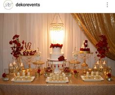 a table topped with lots of cakes and desserts