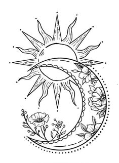 the sun and moon with flowers on it