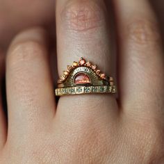 capucinnejewelry Sunset Ring, Bohemian Style Rings, Boho Engagement Ring, Sunstone Ring, Gold Sunset, Diamond Ring Settings, Sapphire Diamond Ring, Ring Style, Matching Band