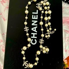 Chanel Pearl Necklace, Silver, With Faux Diamond Accents, Beautiful Condition. If You Send Me A Phone Number To Asking To Send Pictures, I Will Block You :) Chanel Pearl Necklace, Pearl Necklace Silver, Chanel Pearl, Jewelry Chanel, Chanel Pearls, Chanel Jewelry, Necklace Silver, Phone Numbers, Phone Number