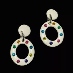 80s Statement Hoop Earrings Colorful Rhinestone Lucite Dangle Drop Clip On Vtg | eBay 1990s Earrings, 80s Statement Earrings, Plastic Hoop Earrings Vintage, 80s Earrings 1980s, Vintage Multicolor Clip-on Earrings For Party, 80s Jewelry, Statement Hoop Earrings, Earrings Colorful, Plastic Jewelry