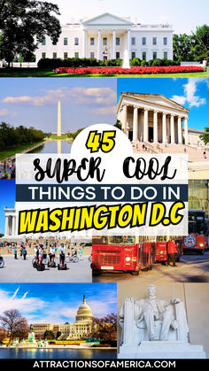 Image collage of DC attractions like The White House, Washington Monument, Lincoln Memorial and more with text overlay reading 45 super cool things to do in Washington DC What To Do Washington Dc, Potomac River Washington Dc, Must See In Washington Dc, Best Things To Do In Dc Washington Dc, National Harbor Washington Dc, Best Things To Do In Washington Dc, Washington Dc Must See, Fun Things To Do In Washington Dc