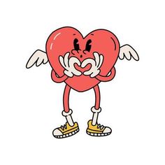 a cartoon heart with wings holding his hands together