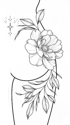 a vase filled with flowers and leaves on top of a white background is drawn by hand