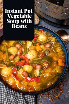 instant pot vegetable soup with beans in a bowl