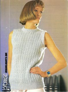 Ladies Sleeveless Vest Top Slipover Womens Round Neck Tunic Sweater PDF Knitting Pattern DK 8ply 30 - 40" Vintage Dopwnloadable by YarnCruncher on Etsy