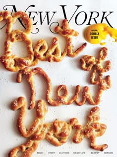 the cover of new york magazine with pretzels spelled out