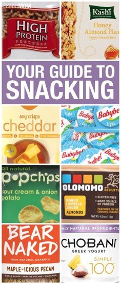 an advertisement for some snacks with the words your guide to snacking on it and pictures of