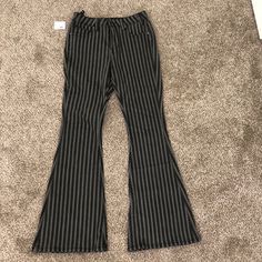 Never Been Worn (New With Tags) Striped Black And Grey Bell Bottom Jeans! They Are A Size 26 X 32. They Are Super Stretchy And Have Plenty Of Give! They’re Super Comfortable To Wear! Extremely Trendy Jeans;) Black Rock Style Bottoms For Fall, High Rise Grunge Flare Jeans For Fall, Fitted Cotton Flare Jeans Grunge Style, Cotton Grunge Flare Jeans, Grunge Style Cotton Flare Jeans, Fitted Cotton Flare Jeans In Grunge Style, Stretch Grunge Jeans For Fall, Fall Grunge Flare Jeans, Fitted Denim Rock Bottoms