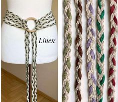 100% Natural Lithuanian Linen, Birch Wood Ring 3 strands hand braided belt: Two strands: Linen uncolored braided rope, One strand: Linen yarns / Choose the color  Width of each linen braided strand approx. 1.2 cm/ 0.4" Witch Belt, Norse Witch, Rope Dress, Viking Belt, Rope Belt, Linen Yarn, Wood Ring, Braided Belt, Braided Rope