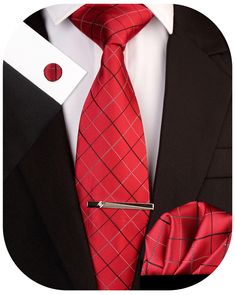 PRICES MAY VARY. Classic Set--1*Silk Necktie,1*Silk Pocket Square,1*Copper Cufflink,1*Tie Clip. Size--Necktie: Length 59 inches;Width 3.15 inches,Pocket Square: 9*9 inches. Material Craft--Excellent Material-Copper for cufflinks&tie clip,silk for tie and hanky,1200 stiches woven craft to guarantee durability and wearability.You can feel the different texture on it. Occassion--It is perfect for all occasions :Wedding,Formal,Business,Meeting,Prom,Graduation,Dinner, Party,Birthday,Holiday! Proper P Graduation Dinner Party, Dinner Party Birthday, Graduation Dinner, Silk Pocket Square, Red Tie, Great Gifts For Men, Men's Tie, Wedding Formal, Formal Business