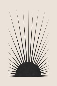 a black and white drawing of a sun with long, thin lines coming out of it