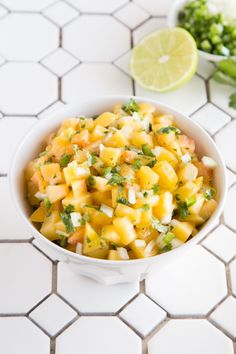 colorful onion peach fruit salsa in white bowl Peach Salsa Recipe, Raw Onion, Peach Salsa Recipes, Bites Recipes, Salsa Ingredients, Peach Salsa, Grilling Sides