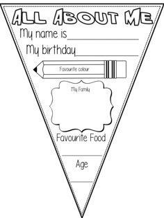 an all about me pennant with the words, my name is my birthday