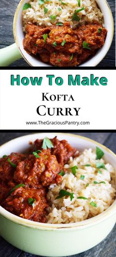 how to make kofta curry in a bowl with rice and garnish