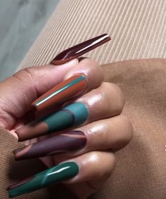 Brown And Green Nails, Line Art Nails, Gloss Nails, Splatter Nails, Matte Gloss, Nails Only, Brown And Green