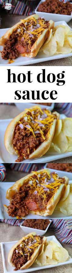 hot dog sandwiches with chili and cheese on them