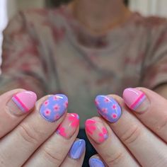 Short Almost Acrylic Nails, Pink And Purple Nails Short, May Nails Ideas Short, Short Purple Nail Designs, Fun Gel Nails, Pink Purple Nails, Pink And Purple Nails, Luminary Nails, Purple And Pink Nails