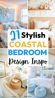 coastal bedroom design ideas with text overlay