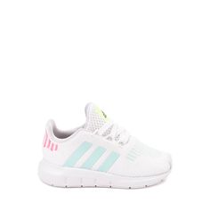 adidas Swift Run Athletic Shoe - Baby / Toddler - White / Aqua | Journeys Kidz Baby Tennis Shoes, Kids Christmas List, Toddler Adidas, Shoe Size Chart Kids, Adidas Swift Run, Sporty Sneakers, Athletic Shoe, Nails Coffin, Tennis Shoes