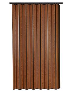 a wooden sliding door with vertical slats on the side and bottom panel, in dark wood