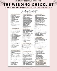 the wedding checklist is shown in pink and white