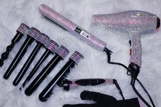 Diamond Hair Tools Bundle Deal - AB Crystals – LisaGheelz Rhinestone Hair Straightener, Bling Hair Dryer, Pretty People Hair Styling Tools, Bday Wishlist Hair Styling Tools, Prom Accessories Hair Styling Tools, Cute Short Hair Styling Tools, Hair Bedazzler Kit, Bling Hair Straightener, Different Curl Types