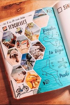 Idée de page pour scrapbook voyage : Seychelles / Travel scrapbooking idea Seychelles Voyage Sketchbook, Travel Scrapbook Pages, Album Photo Scrapbooking, Diy Photo Book