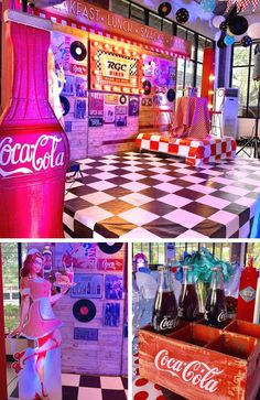 the coca - cola machine has been decorated with red, white and blue decors