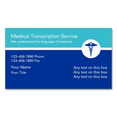 a business card for medical transcription service